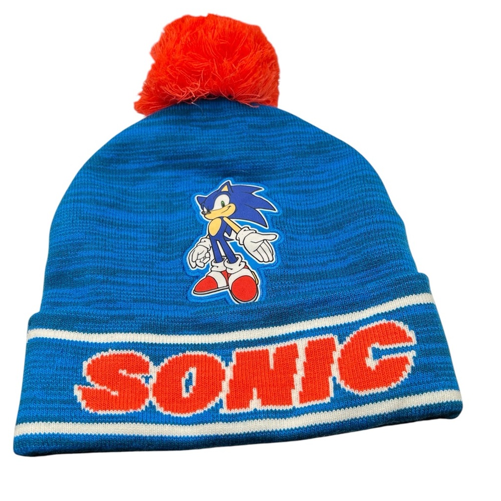 Sonic the Hedgehog Kids Blue and Orange Pom Beanie